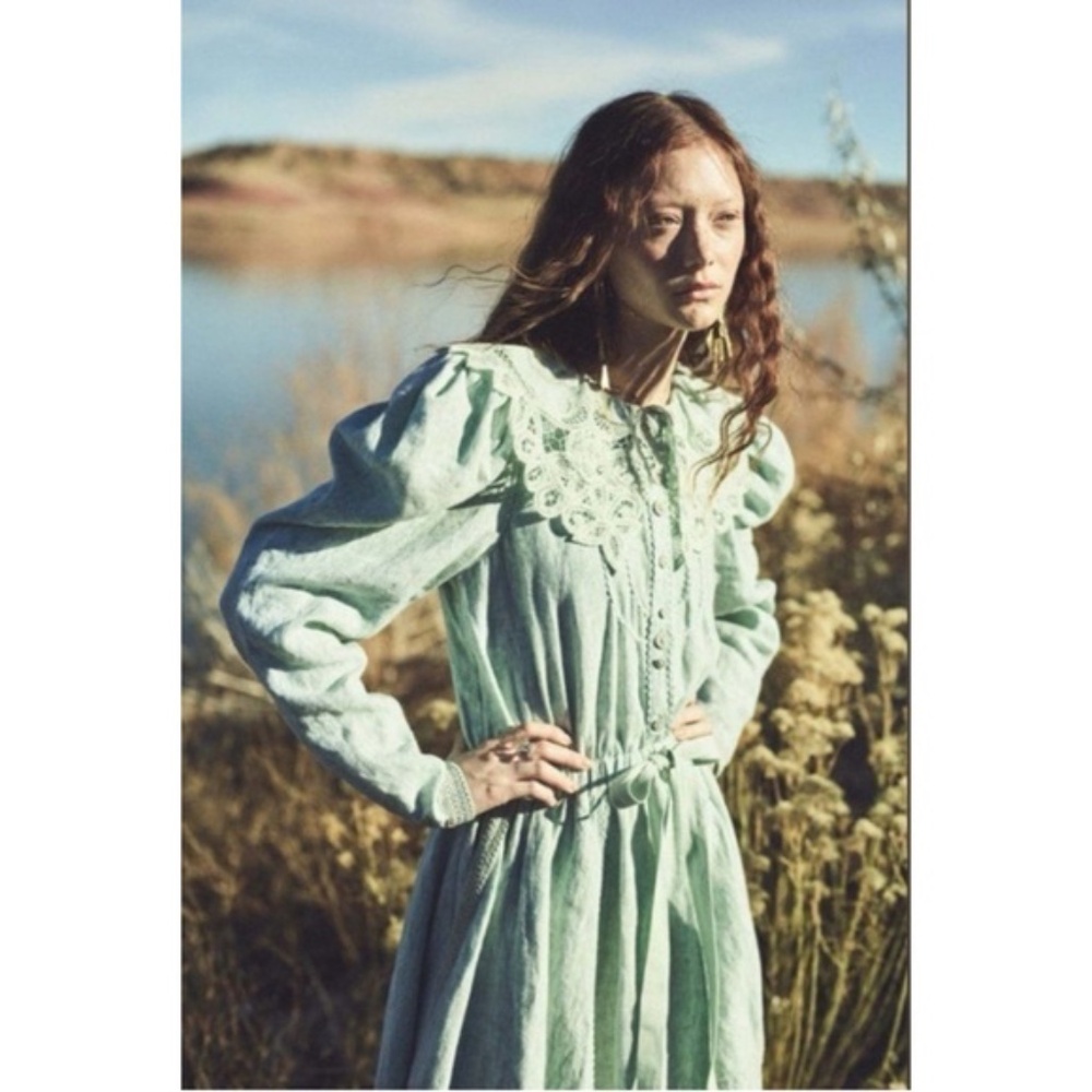Ulla Johnson Light Green Long Sleeve Linen Dress - Picture 2 of 14